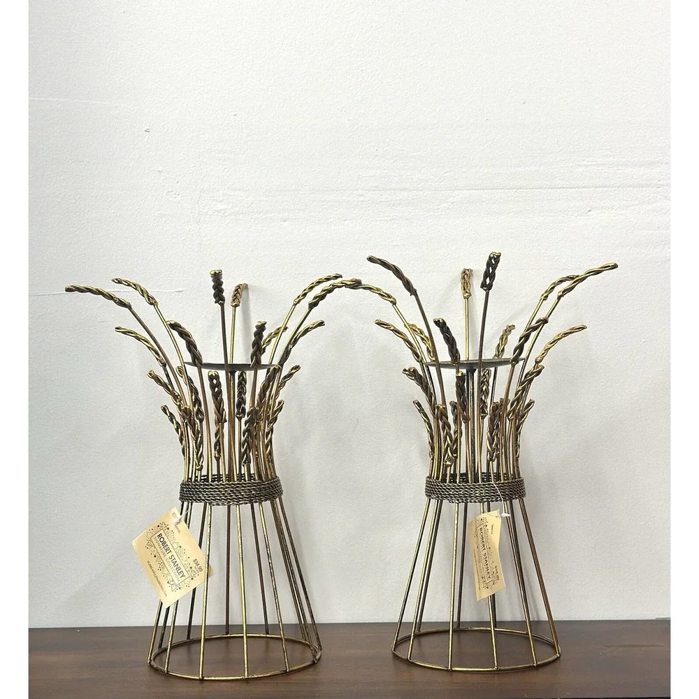 WHEAT CANDLE HOLDERS Set of 2 Gilded Metal Harvest Thanksgiving